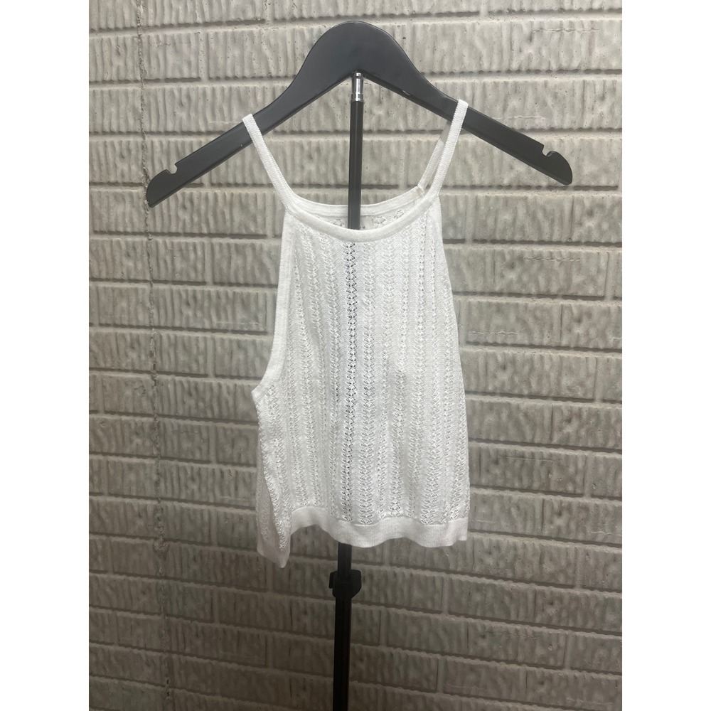 Wild Fable White Pointelle Knit Halter Tank Top High Neck Croppe Cream Small NEW